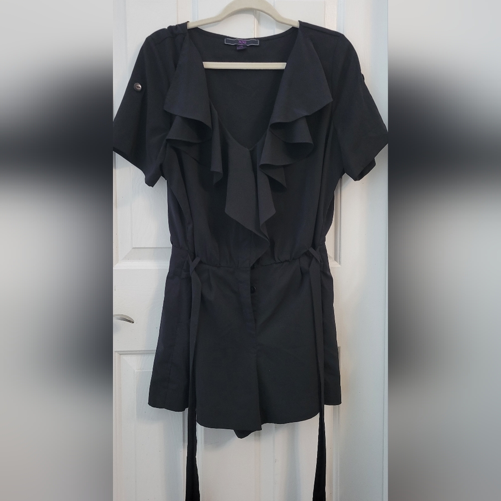 Forever 21 Large Black Ruffled Short Button Up Romper